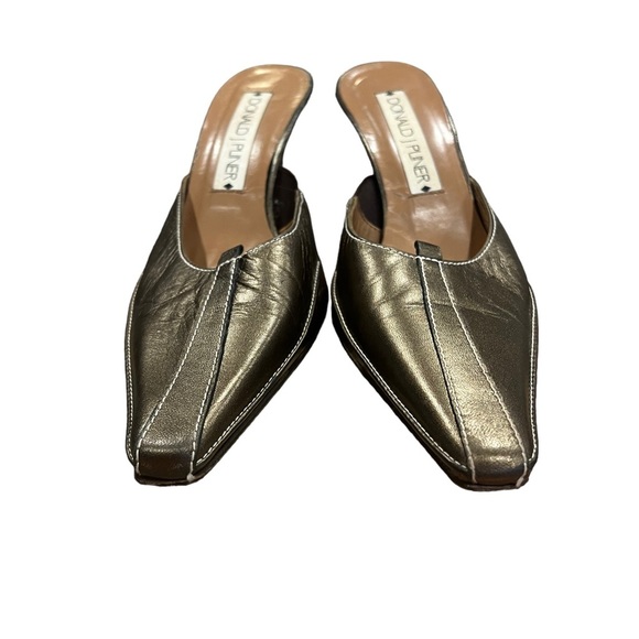 Donald J. Pliner Shoes - Donald J Pliner Bronze Gold Slip On Closed Pointed Toe Mules Kitten Heels Sz 8.5